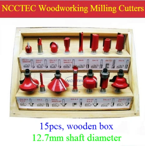 [15 pcs router bit set] woodworking milling cutters for wood router Trimmer machine FREE shipping | YG8 carbide wooden box