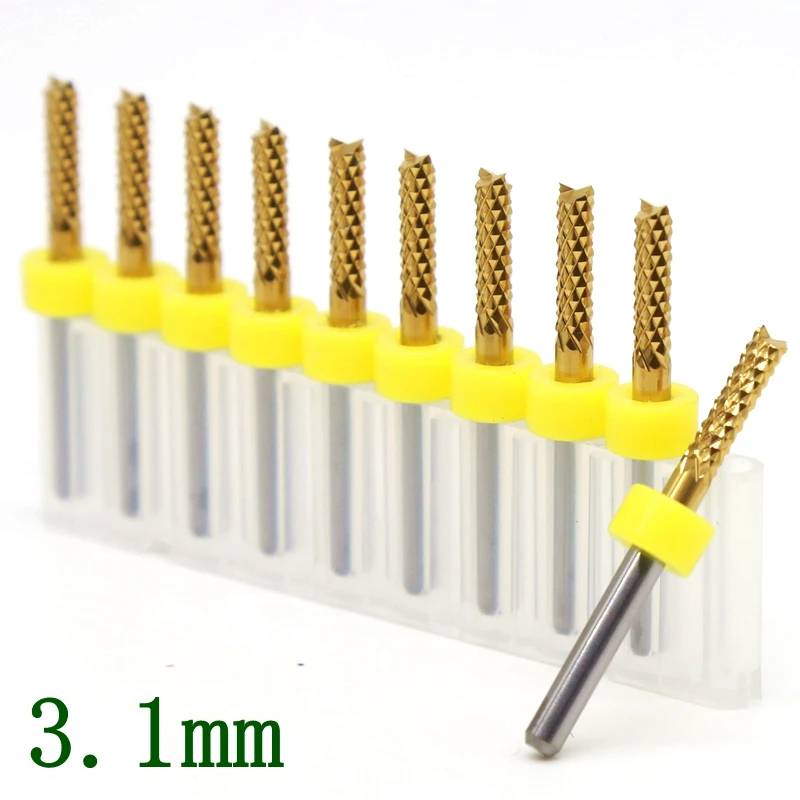 3.1mm Titanium Coating PCB Cutting Machine 10PCS Strawberry Wood Metal Aluminum CNC Router CNC Milling Cutter Tool Power Tool