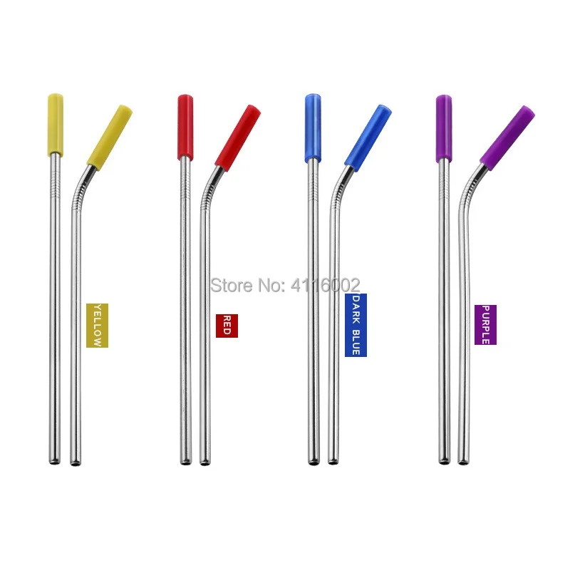 500pcs Reusable Stainless Steel Long Straws with Silicone Sleeve Tip Straight Bent Drinking Straw Barware Tool