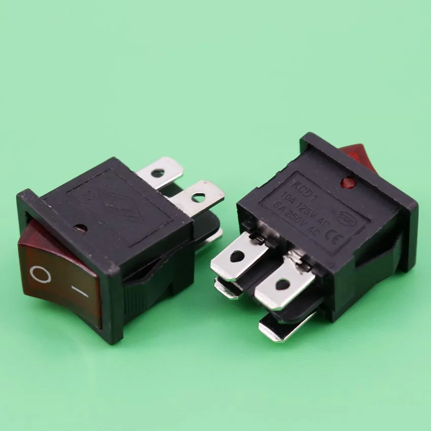 YUXI 1 Pcs/lotMounting Hole 2 Position Red Indicator 4 Pin DPST Rocker Switch 6A 250VAC 10A 125VAC Discount 70