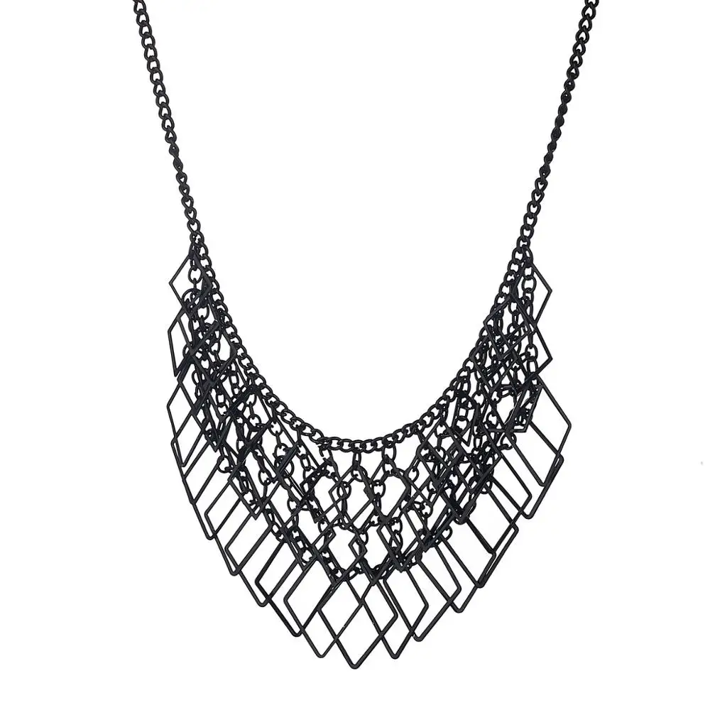 Vintage Alloy Multi-layer Rhombus Necklace Hand Made Pendant Maxi Collar Statement Mujer bijoux famale Bohemian collier Jewelry