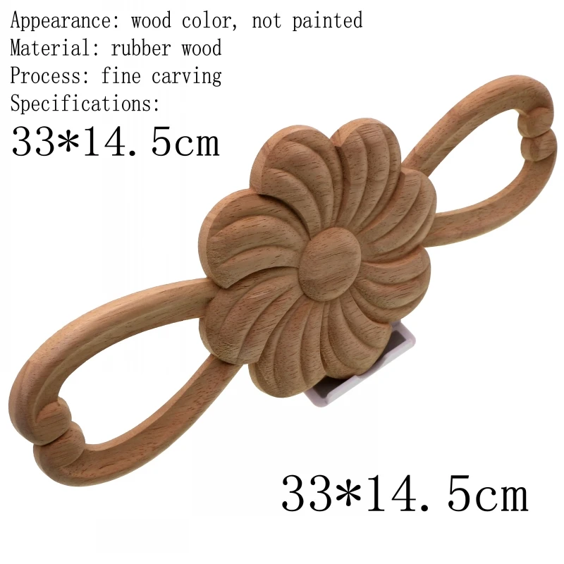 RUNBAZEF Flower Pattern Carved Round Oak Vintage Onlay Applique Wood Carving Decal Furniture Home Decor Decoration Figurine