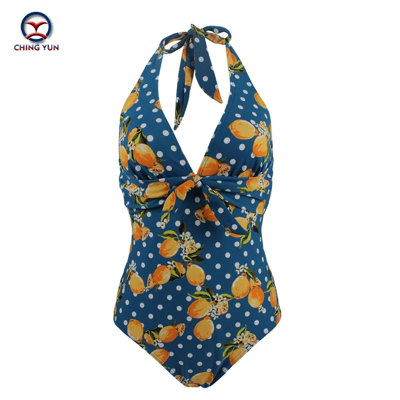 

CHING YUN 2019 Sexy One Piece Suit Women Summer Print Floral Dot Swimsuit Beach Wear Halter Bathing Suit Plus Size Swimwear