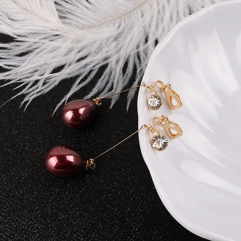 New Arrival High Quality Resin WaterDrop Clip On Earrings no Hole Luxury For Women Girl Porm Party Ear Clip Fashion Jewelry