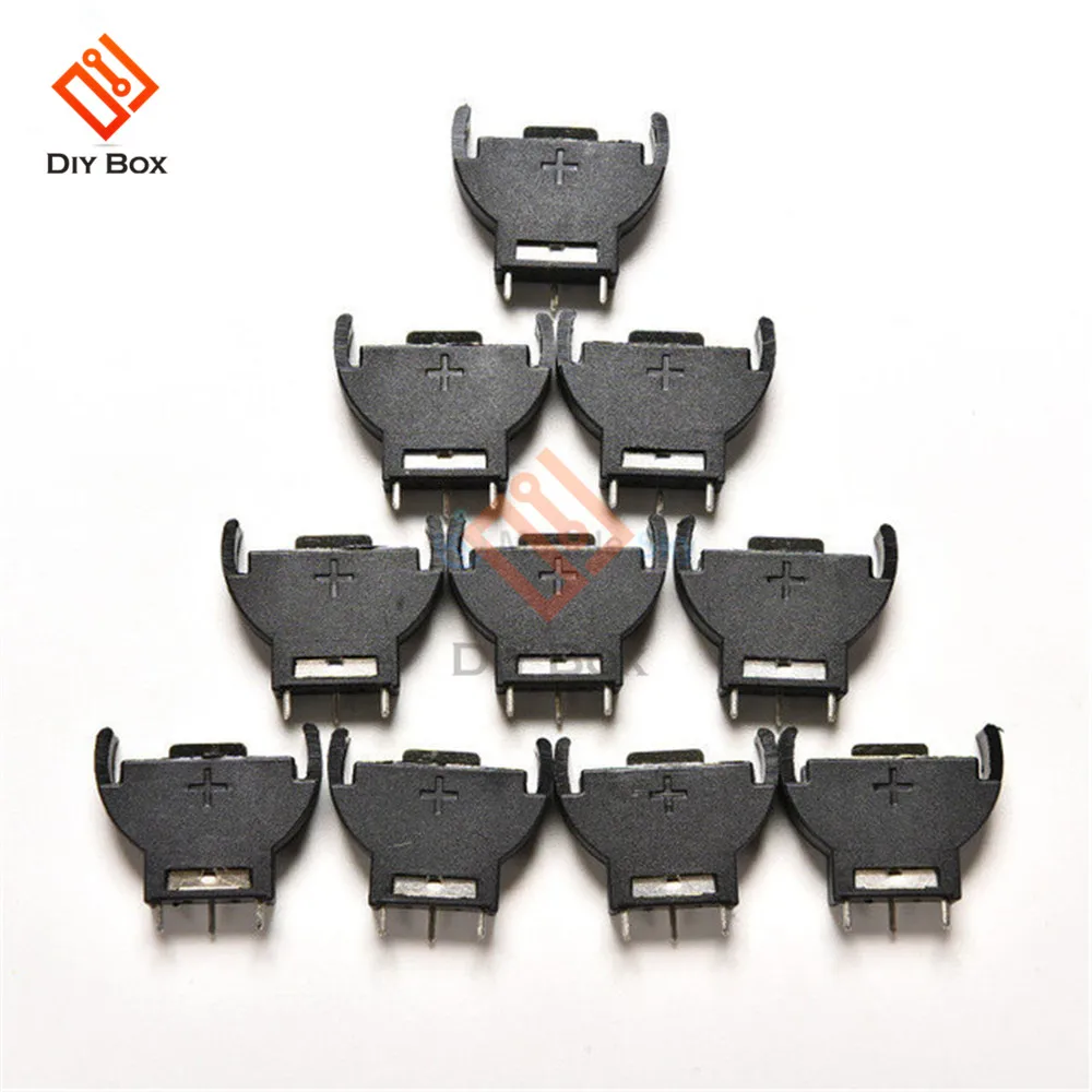 10PCS Schwarz Kunststoff CR2032 2032 3V Half-Runde Cell-münze Batterie Sockel Inhaber Fall Modul Batterie Boxen vertikale Inline 3 Pins – Detail 3