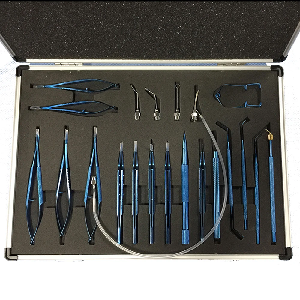 New 21PCS Titanium Alloy Eye Ophthalmic Set Instrument Eye Micro Tweezers Scissors Needle Holder Set Surgical Tools