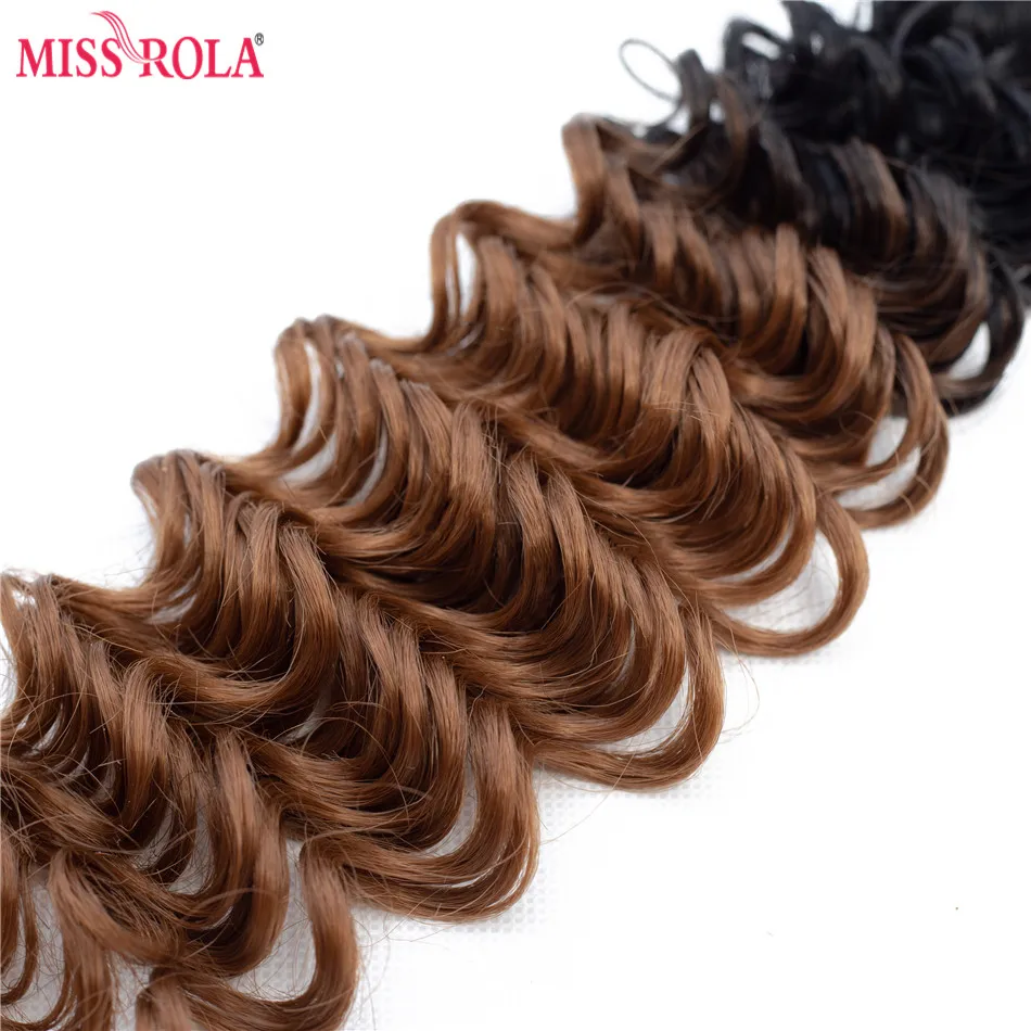 Senhorita Rola-Ombre Synthetic Deep Wave Hair Extensions com fechamento livre, cabelo tece, T1B/30, 16-20 ", 200g, 6pcs por pacote