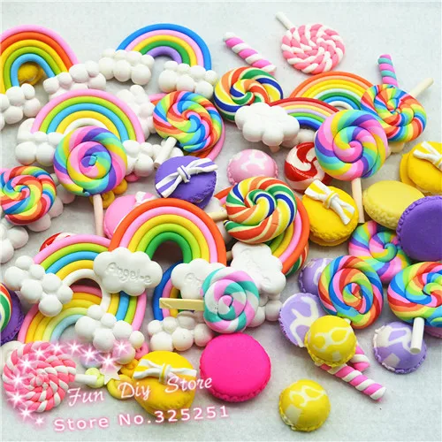 

Polymer Clay Lollipop,Candy,Rainbow Pudding Assorted Packs,Dollhouse Home Play Sweets Miniatures 50pcs/lot 30-50mm