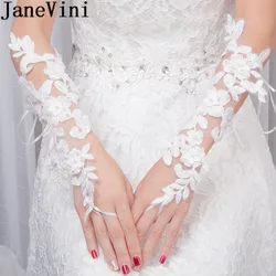 JaneVini – gants de mariée longs blancs en dentelle à fleurs, longueur du coude, sans doigts, pour mariage, Liga Novia, 2018