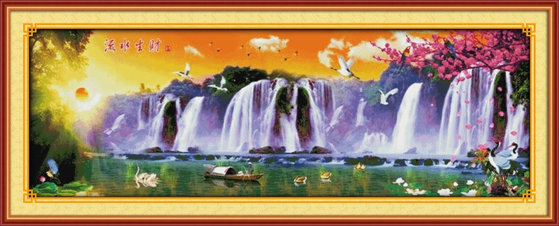 Running water brings wealth cross stitch kit 18ct 14ct 11ct count printed canvas stitching embroidery DIY handmade needlework