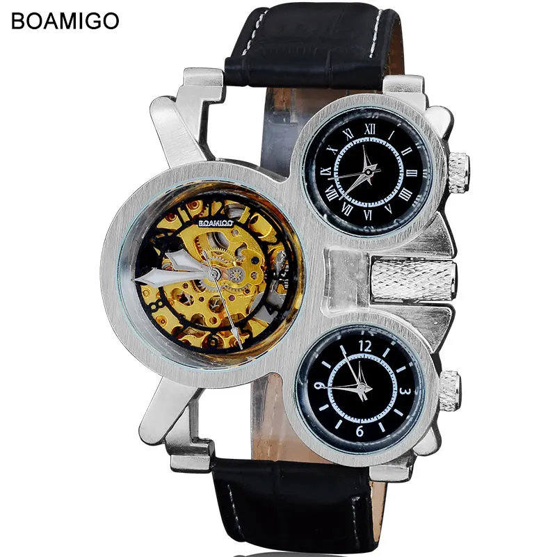 2015 new  watches men luxury brand BOAMIGO steampunk sports watches automatic mechanical Quartz Watch leather band wristwatches