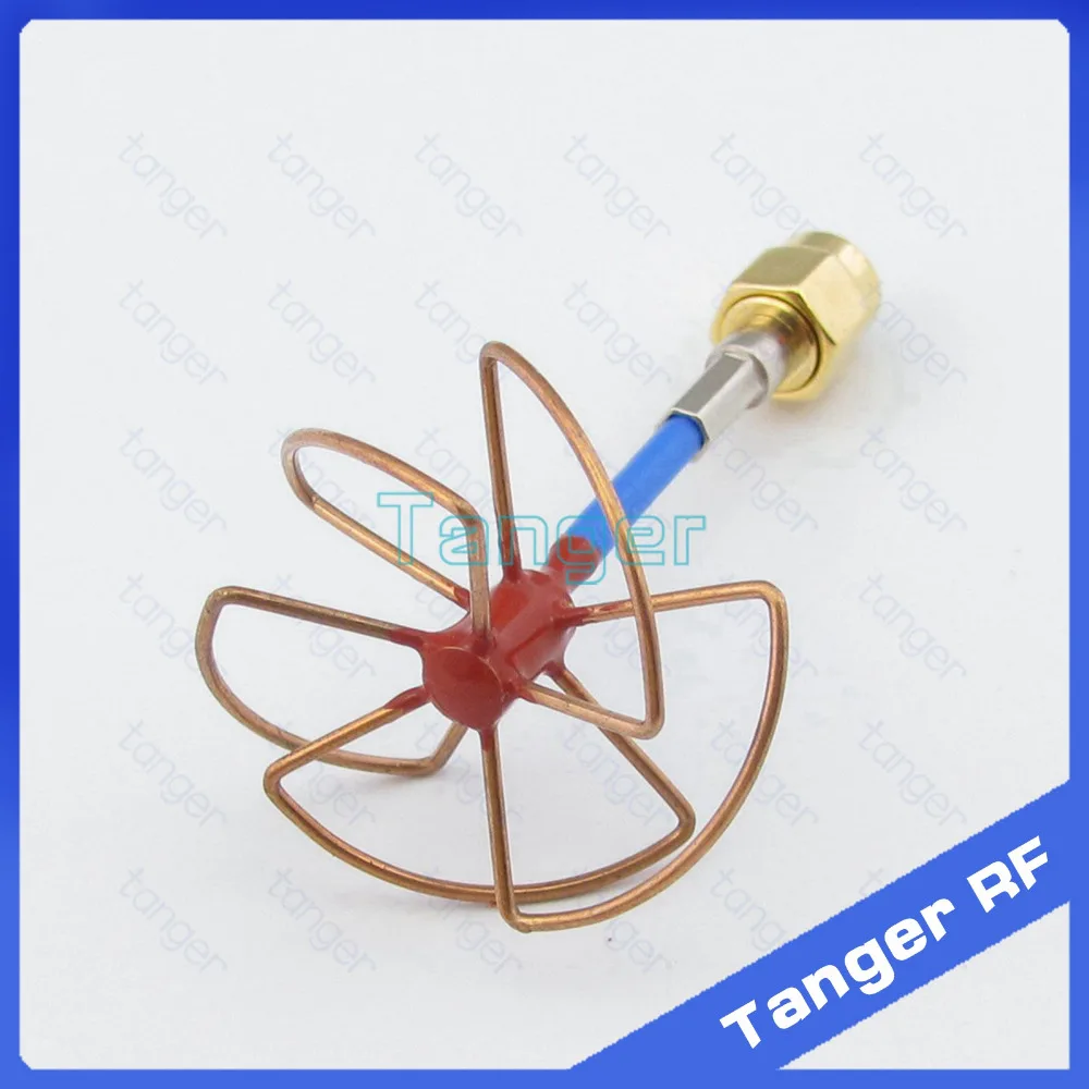 Tanger New 5.8GHz FPV Antenna 5 Leaf Blade 5.8G TX RX SMA male plug Circular Polarized Gain Antenna with RG405 RG086 Blue cable