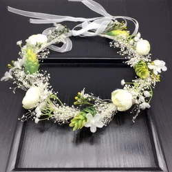 Real small white Flower Wreath bridal headband headdress ornament Kids children Flower Crown hair accessories adjustable garland