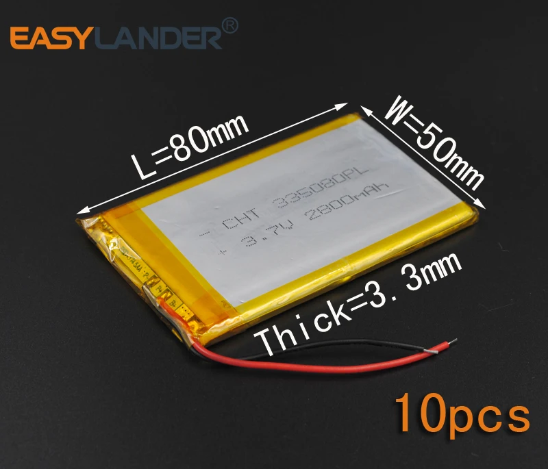 

10Pcs 3.7V 2800mAh 335080 Polymer Li-ion Battery For Bluetooth Notebook Tablet PC iPAQ E-Book Power Bank Portable DVD Consumer