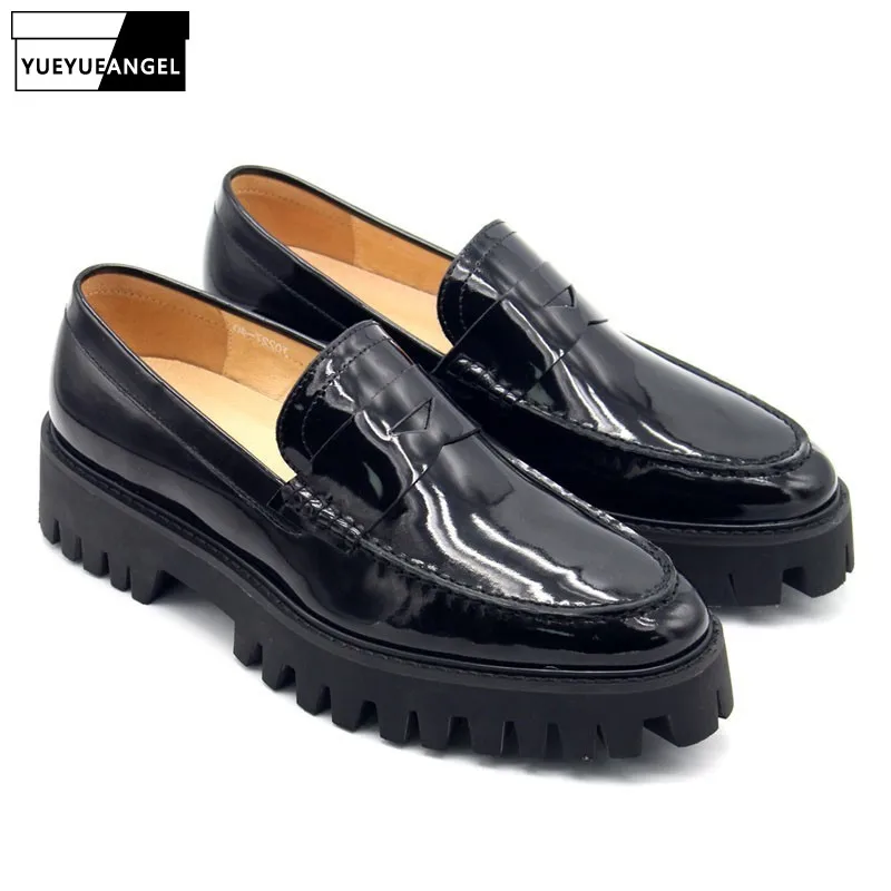 

New Moccasins For Men Thick Platform Mens Shoes Genuine Leather Black Slip On Male Footwear Luxury Man Shoe US12