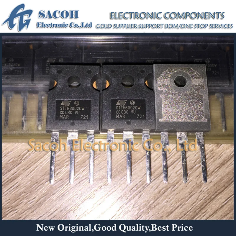 

Refurbished Original 10Pcs/Lot STTH6002CW STTH6002C OR STTH6006CW TO-247 60A 200V Fast Recovery Rectifier Diode