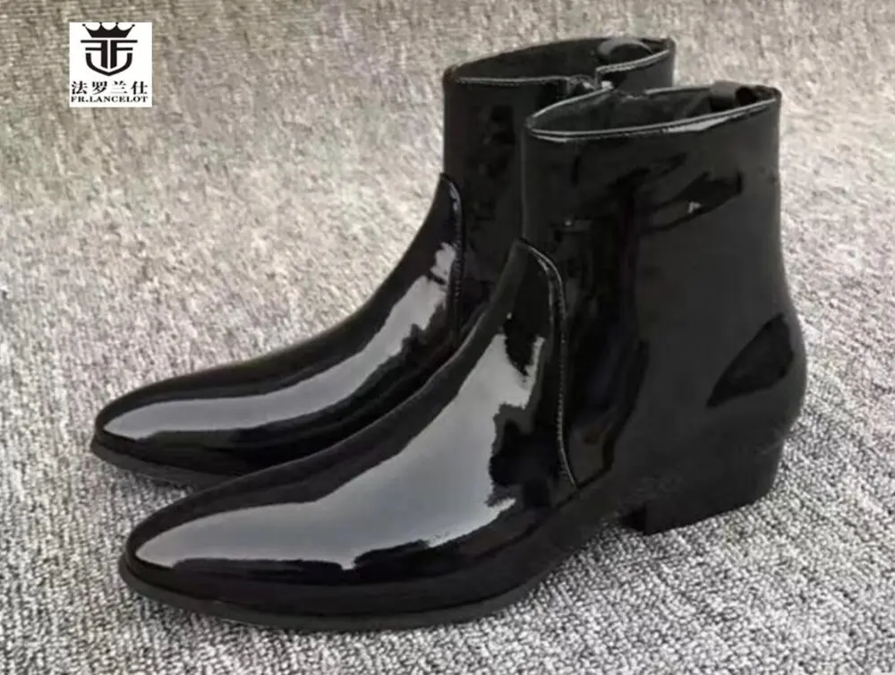 FR.LANCELOT 2020 Ankle Boots High quality patent leather boot British Style Men Short Boots side zip casual men\'s boots