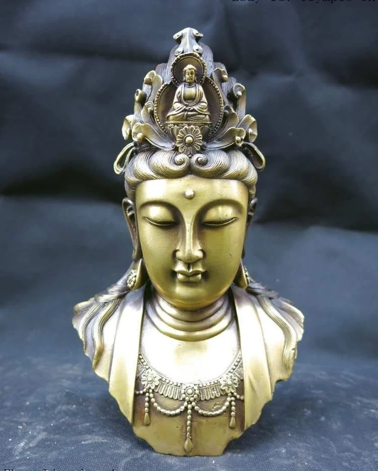 

8' Chinese brass beautifully Kwan-yin Bodhisattva buddha caput sculpture statue 50%