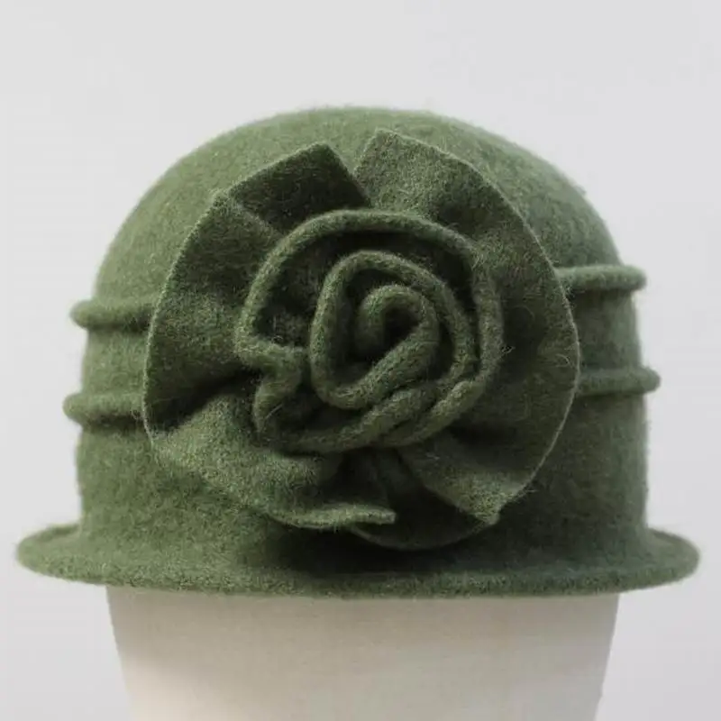 women dome fedora 100% wool hat mom hats for autumn and winter solid floral warm floppy hat Vintage Retro Bowler Fedoras Caps