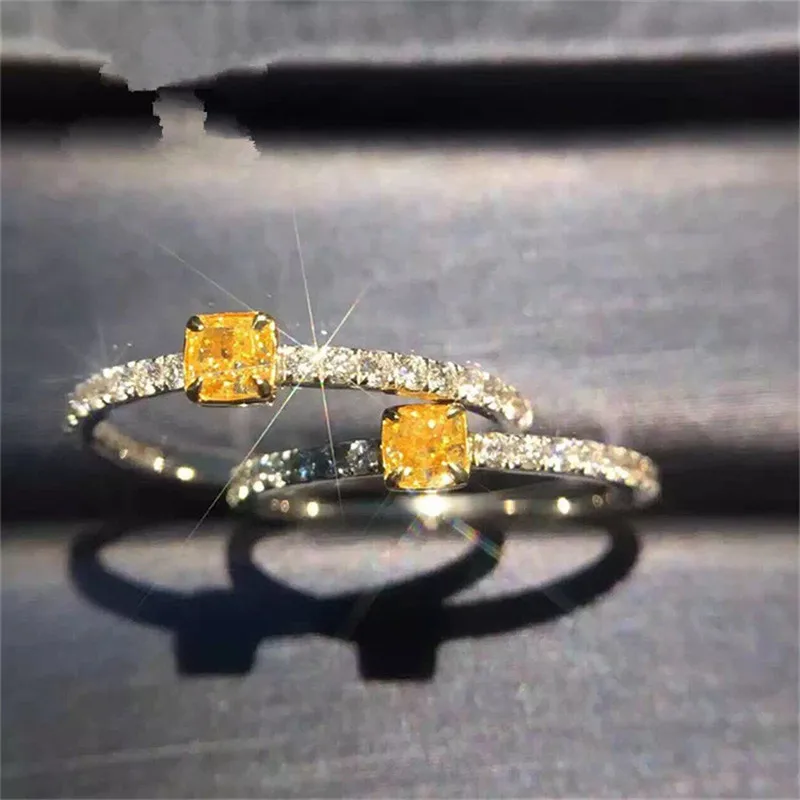 CC Wedding Rings For Women Yellow Square Cubic Zirconia Ring Bridal Simple Ring Trendy Jewelry Engagement Anel CC1423