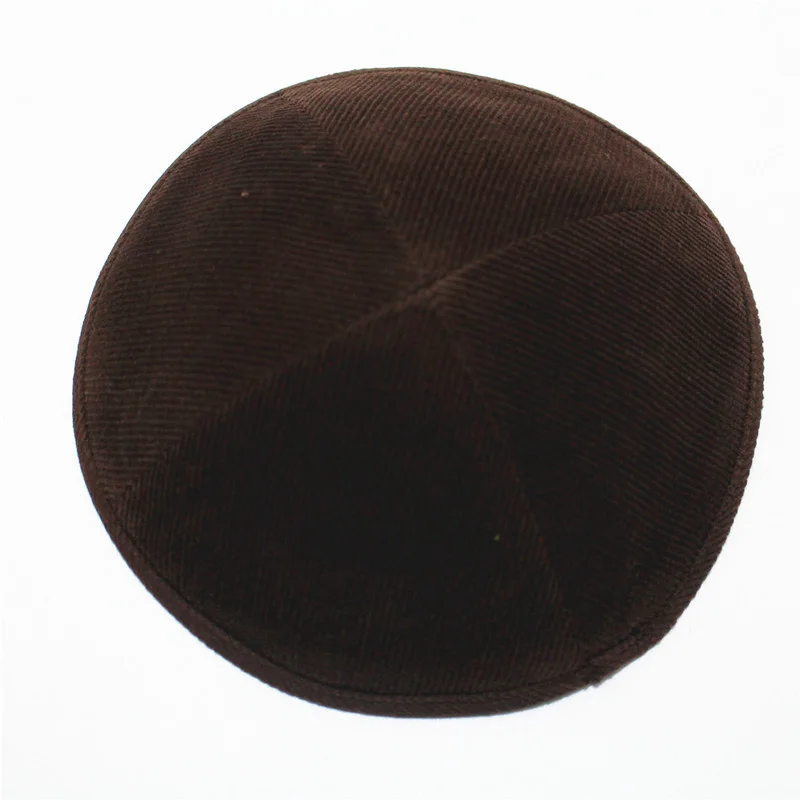 Brown color Jewish yarmulke Solid High quality Dome size 19cm Cotton Velvet Kippah Jewish Cap