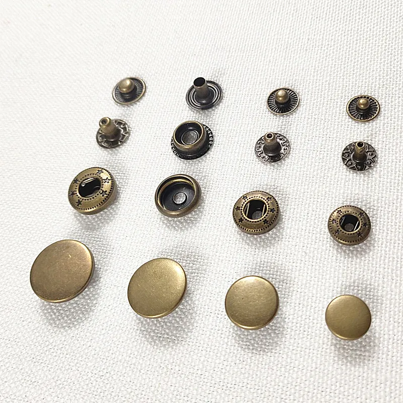 10/12.5/15/17mm 10sets Metal Brass Press Studs Sewing Button Snap Fasteners Sewing Leather Craft for Clothing Bags 831/633/655