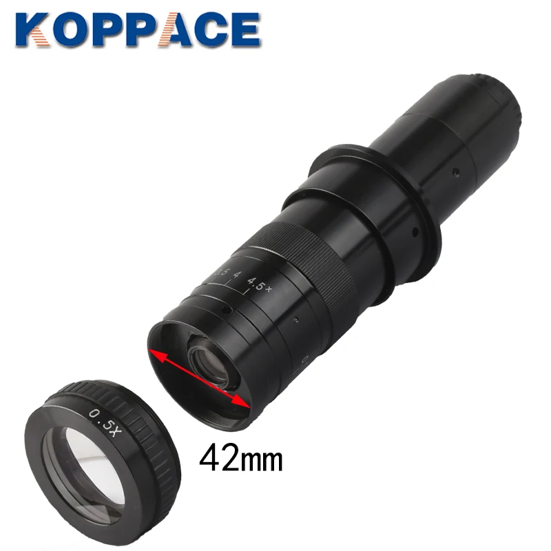 KOPPACE 0.5X microscopio a barilotto singolo obiettivo ausiliario 140mm distanza di lavoro lente per microscopio 42mm dimensioni di montaggio