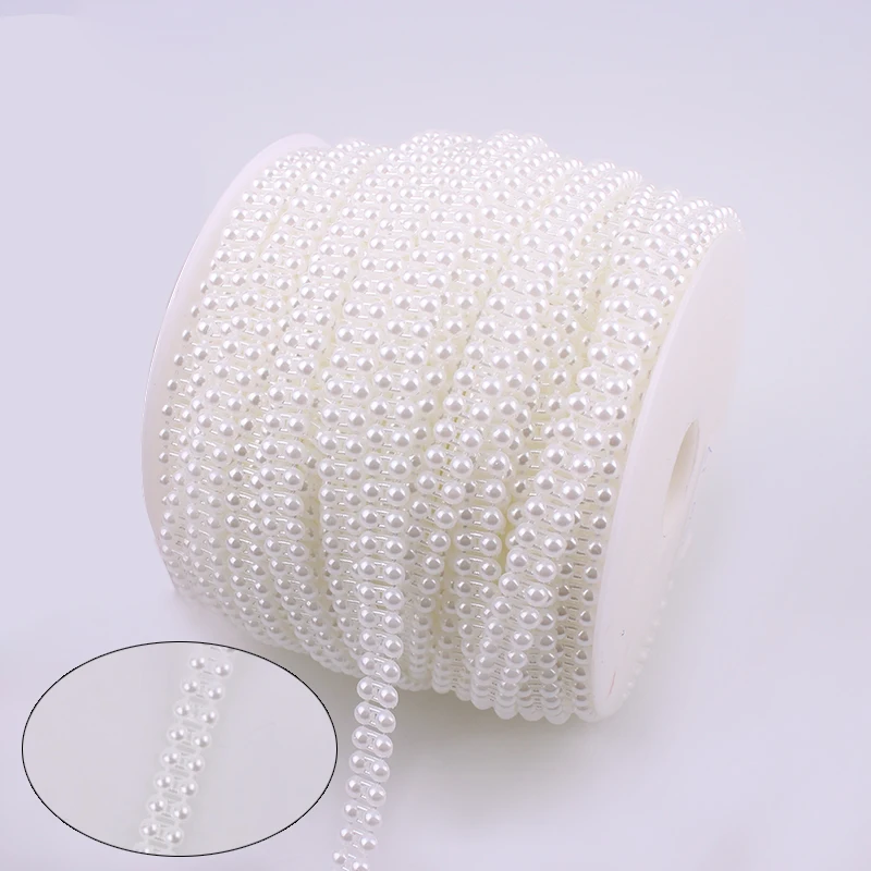 Flat Back Plastic Pearl Trim Artificial Ivory White 2 Rows 4mm Half Round Pearl Beads String Trim Chain Sew Pearl cup chains