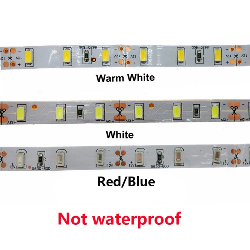 5M 5630 60leds/m Led Strip DC12V 300leds Flexible Led Tape Light White/Warm White/Red/Blue Waterproof/Not Waterproof IP30/IP65