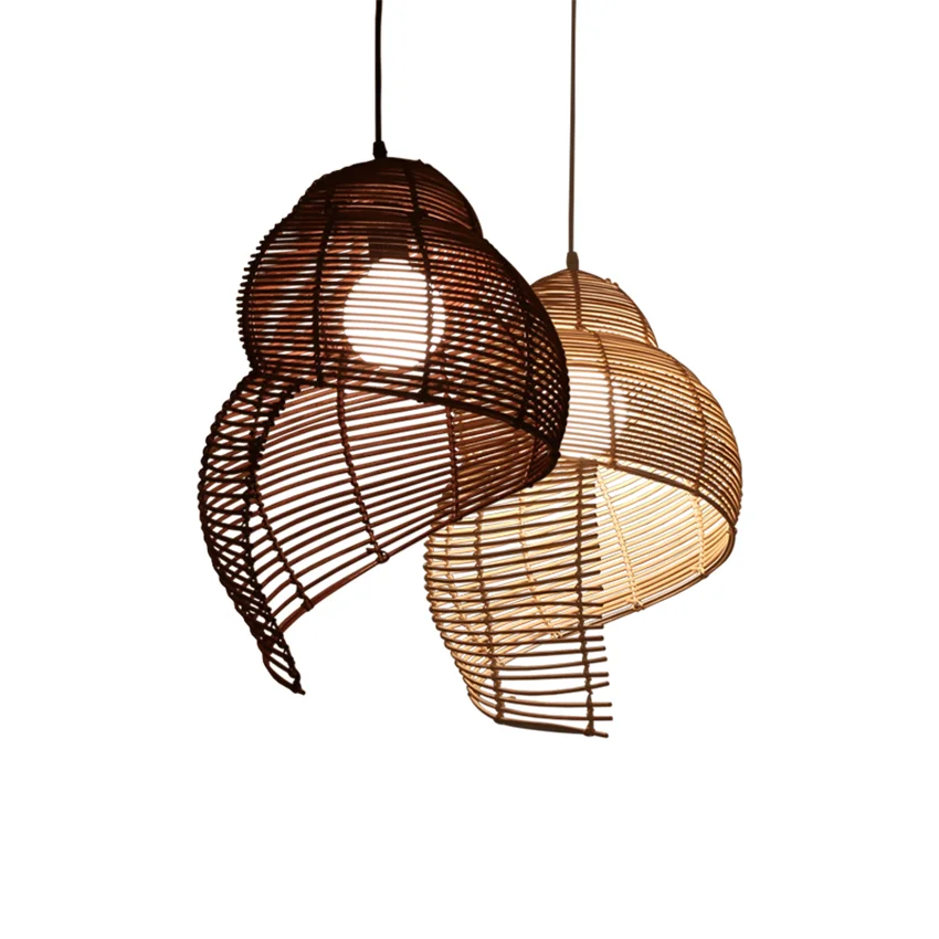 

Southeast Asia Rattan Pendant Lights Creative Conch Pendant Lamps for Tea Room Restaurant Coffee Bar Art Deco Lighting Fixtures