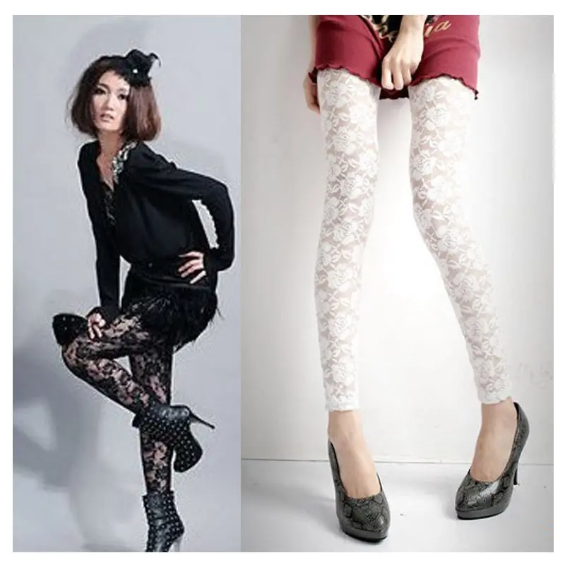 Fashion Lace Leggings Sexy Women Skinny Leggings Soft Floral Rose Printed Stretchy Jeggings Slim Pencil Pants