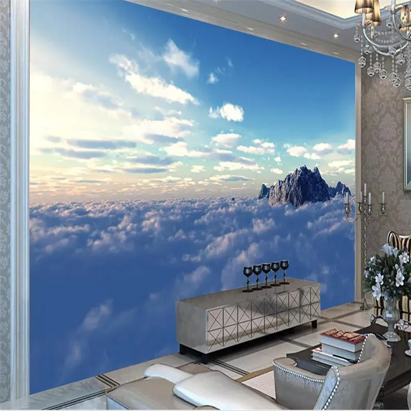 Custom Mural Wallpaper Hd Hand-painted Cloud Sea Tv Background Wall