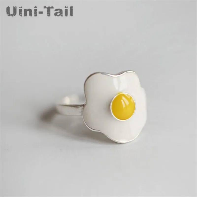 Gifts to eat goods 925 Tibetan silver cute poached egg opening adjustable ring wholesale Korea creative super cute poached egg