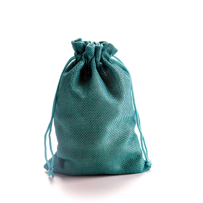 50pcs/lot 10x14cm Lake Blue Jute Bags Small Drawstring Gift Bag Incense Storage Linen Bags Favor Charms Jewelry Packaging Bags