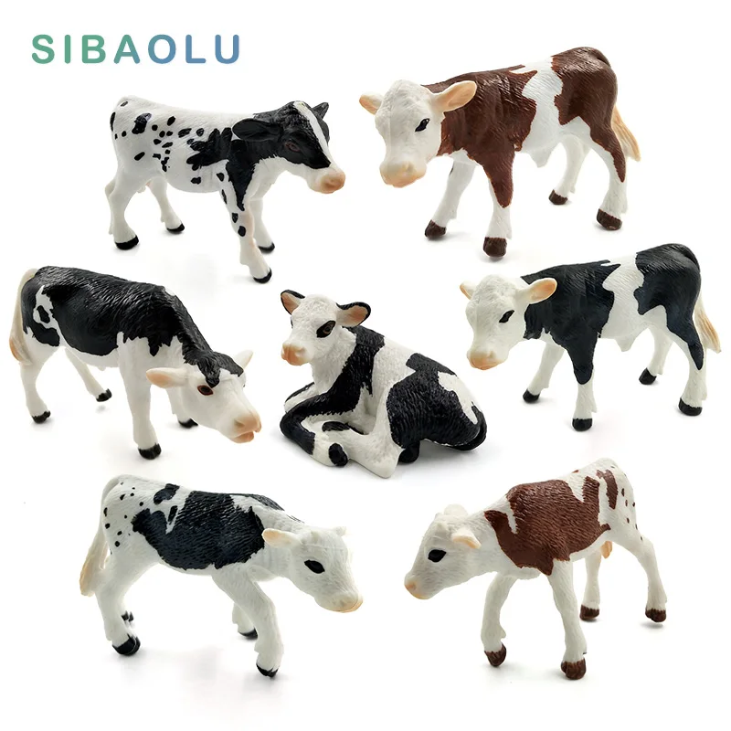 Farm poultry Kawaii Simulation mini milk Cow Cattle Bull Calf plastic Ox animal model figurine toy figures home Decor decoration