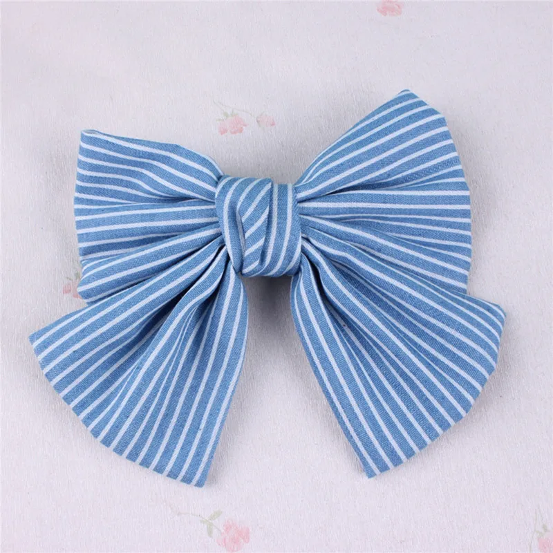 1pcs Big Large Beautiful Girls' Denim Bow Barrette Hair Clips Women Hair Accessories Solid Striped Polka Dots Bowknot Hairclips