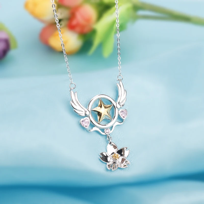 dongsheng Anime Card Captor Sakura Necklace Star Flowers Cardcaptor Sakura Cosplay Pendant Woman Girl Jewelry -30