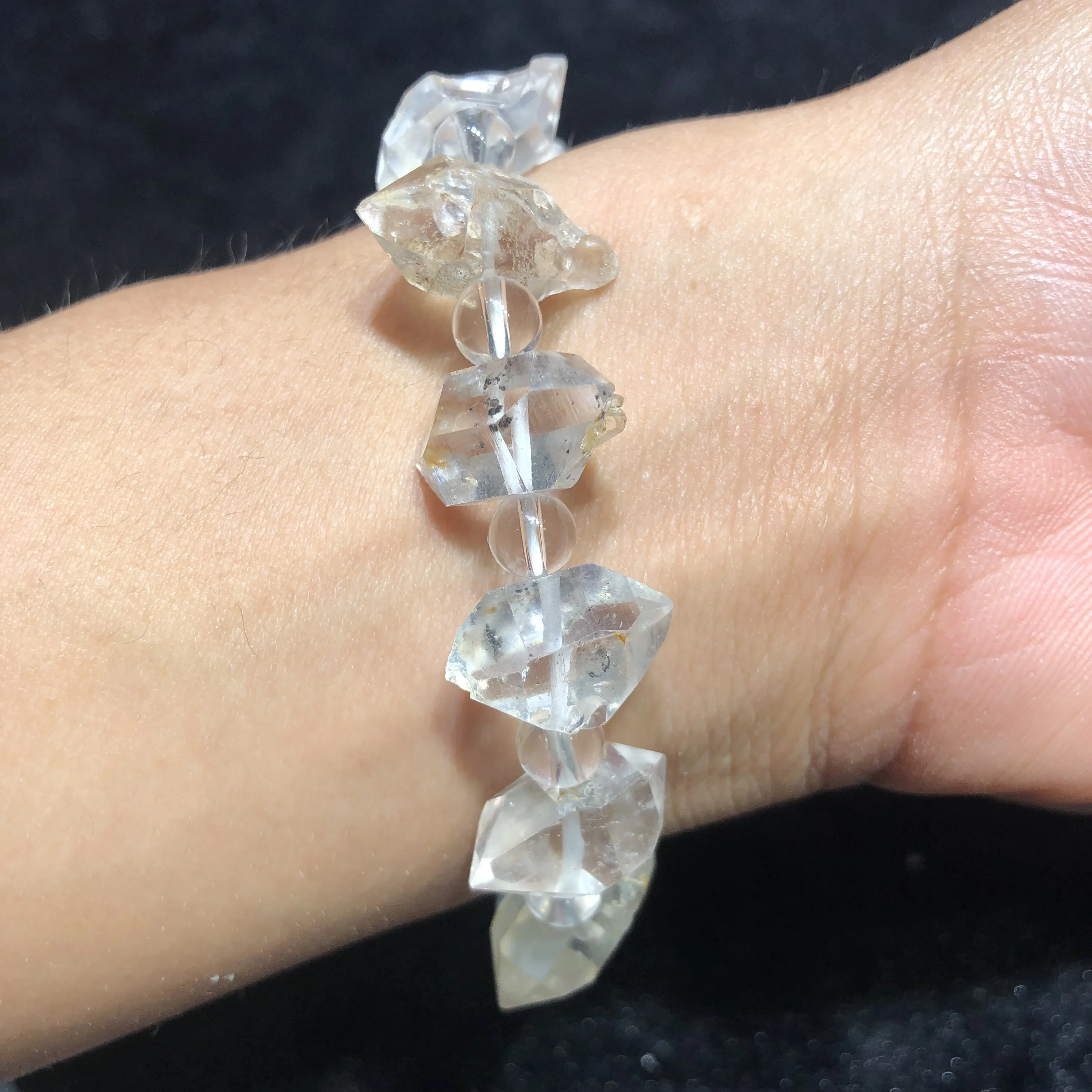 Diamond bracelet with natural rock and mineral herkimer raw quartz crystal bracelet