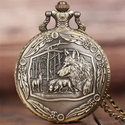 Creative Wild Wolf Retro Bronze Pocket Watch Men Women Fashion Pendant Awesome Animal Quartz Clock with Necklace Chain Best Gift