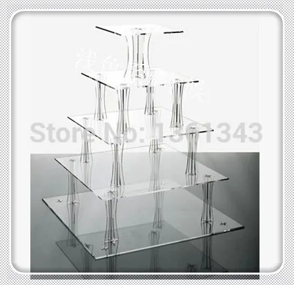 5 Tier Plexiglass Square Wedding Display birthday party decoration of tray Perspex Cup Cake Stand