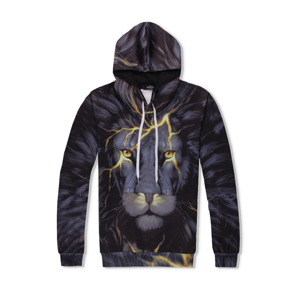 SzBlaze Unisex Casual Lion Print Hoodies Mens Anime Sweatshirts With Cap Neutral Womens Pullover Clothing for Spring Autumn