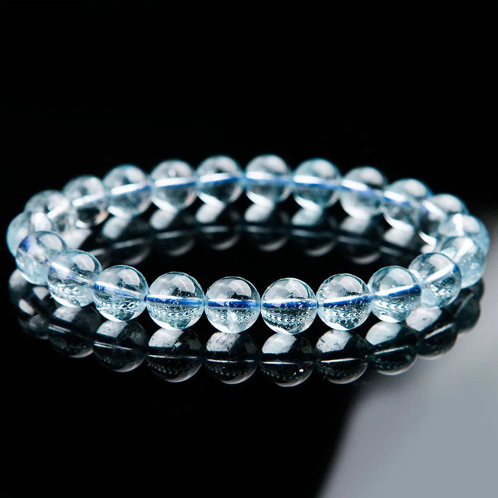 

Natural Blue Topaz Bracelet Clear Round Beads Woman Men Topaz Stretch Jewelry 7mm 8mm 9mm Healing AAAAAA