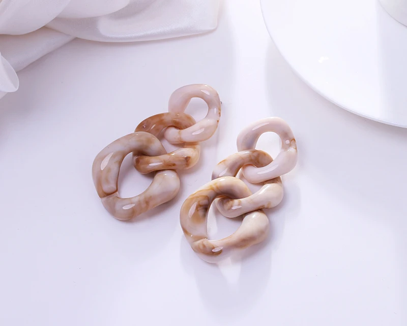 FishSheep Trendy Acrylic Leopard Link Chain Long Drop Earrings Statement Resin Big Circle Pendant Earring 2019 Fashion Jewelry