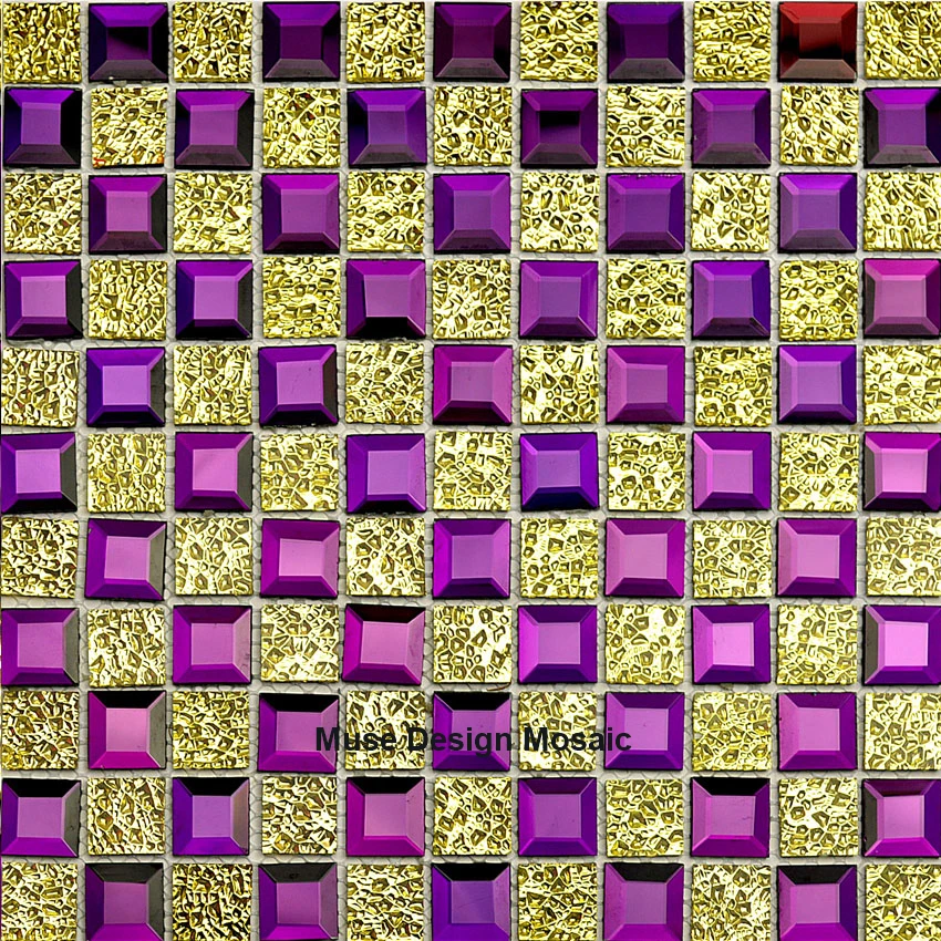 Purple Gold 5 edges beveled Diamond Mirror Glass Mosaic Tiles for showroom Display cabinet DIY Furniture decorate wall Sticker