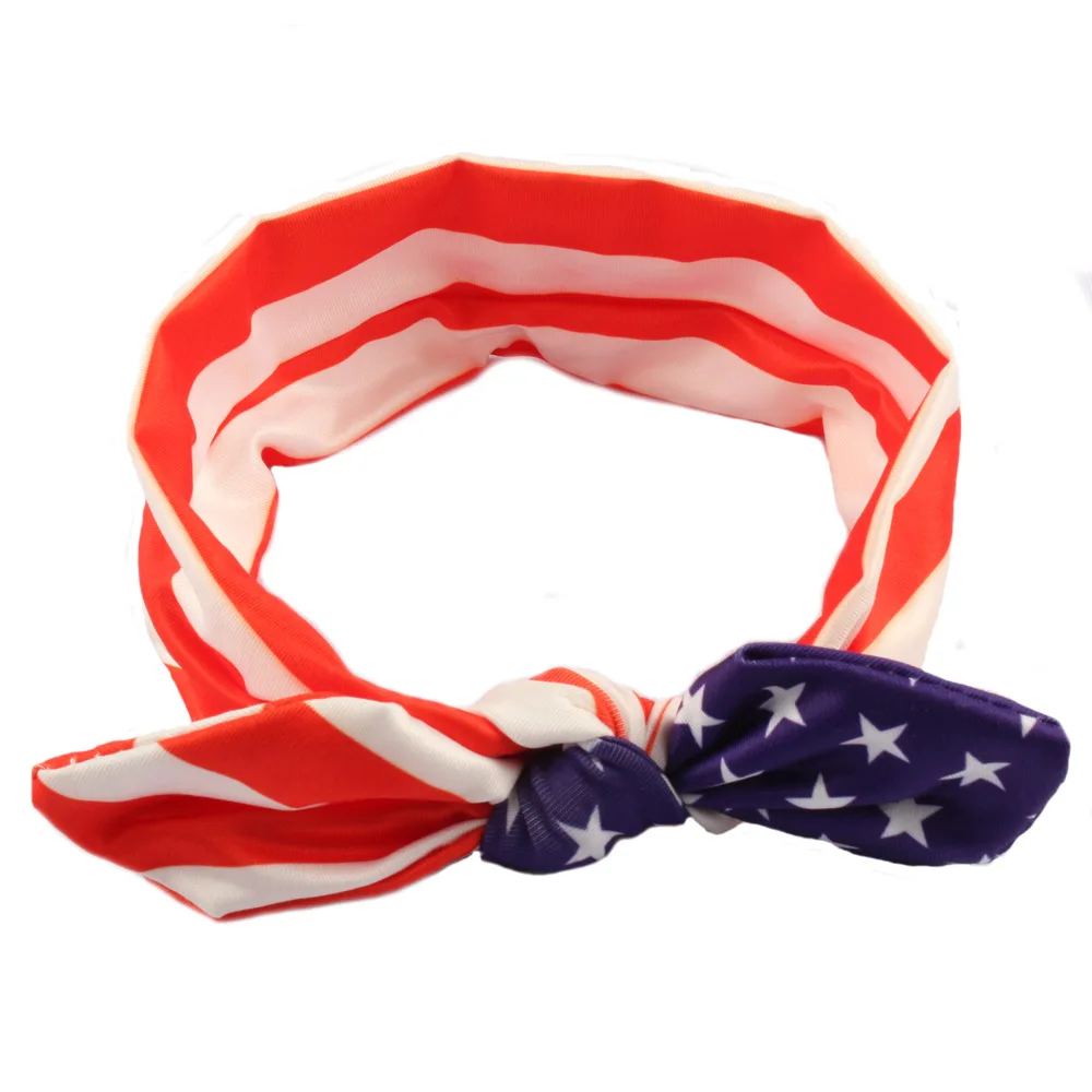 

10pcs Baby Striped Star Headwrap 2018 Independence Day Hair Accessories Kids Patriotic Rabbit EAR American Flag Hair Band