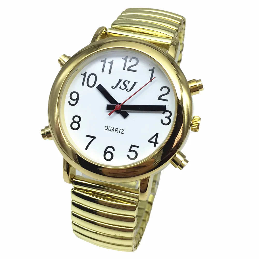 Golden Color English Talking Watch with Alarm, White Dial, Expansion Band