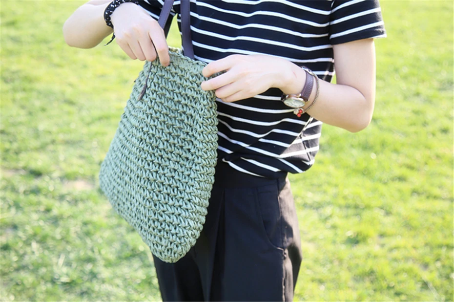 Frauen Handtasche Sommer Strand Tasche Rattan Gewebt Handarbeit Gestrickte Stroh Große Kapazität Totes Leder Frauen Schulter Tasche Böhmen Neue – Detail 6