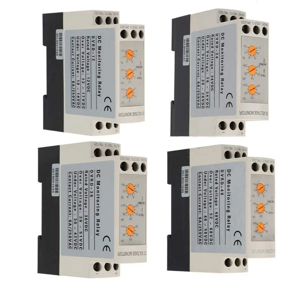 DVRD Voltage Monitoring Relay DC 12V/24V/36V/48V Over-Voltage and Under-Voltage Protection Relay 35MM Guide Rail 13-17V 10-14V