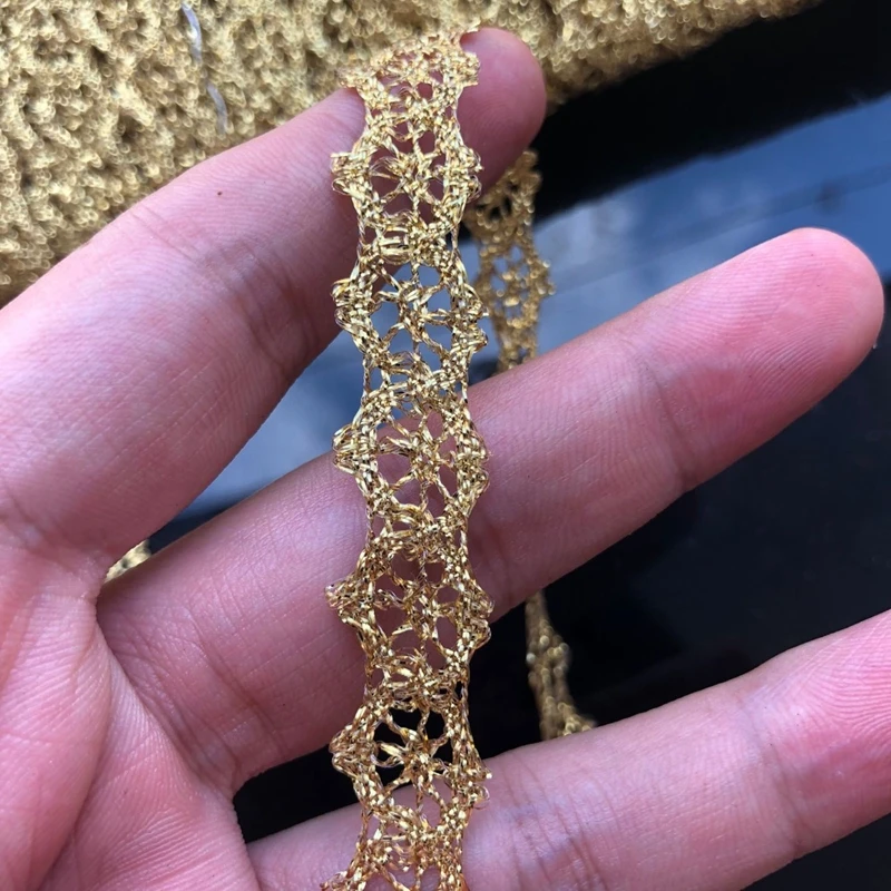 1cm Crocheted Gold Lace Trimming Ribbon Tape diy Wedding Cosplay Clothes Sewing fabric Handmade Headwear Ornaments