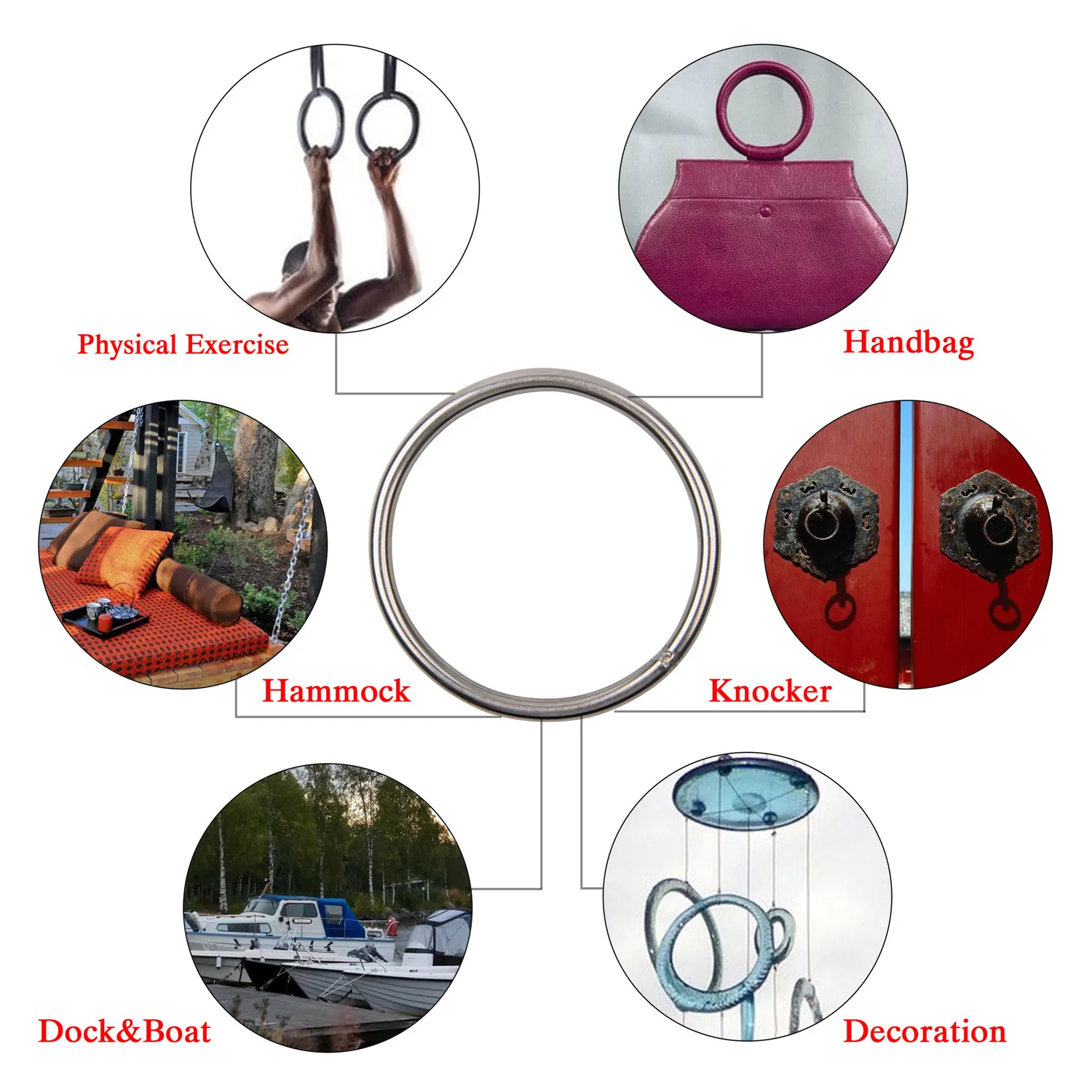 60mm-120mm Diameters Stainless Steel Welded O round Rings welding loop for fishing tackle Marine Boat Yoga Hanging Rings